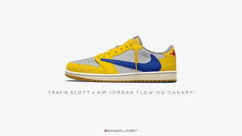 Hình ảnh chính thức của Travis Scott x Air Jordan 1 Low OG 'Canary'  | KICKSPLANET